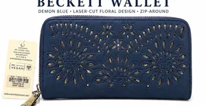 Urban Expression Beckette Wallet Women OS Denim Blue NEW Vegan Floral Laser Cut thumbnail 1