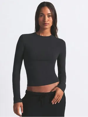 Skims Cotton Jersey Long Sleeve T-Shirt in Soot Size Medium New with tag thumbnail 3