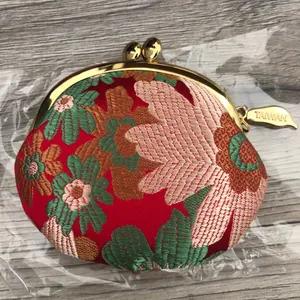 New Taiwan Gamaguchi Small Embroidered Coin Purse Pouch with Floral Embroidery thumbnail 2