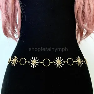 Gold Y2K Celestial Smiling Sun Open Ring Chain Belt, Fits 23-48 Inches, X7GA1333 thumbnail 5