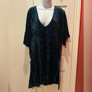 Free People Tunic Dress Womens Teal Crushed Velvet V-Neck High‎ Low XS thumbnail 4