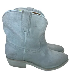 Frye Billy Short Baby Blue Suede Leather Western Boots Size 6 thumbnail 1