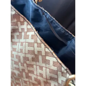 Tommy Hilfiger Monogram Tote Bag Brown Tan Gold Chain Hardware Large Handbag thumbnail 9