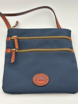 Dooney & Bourke‎ Triple Zip Navy Crossbody with Brown Leather Trim thumbnail 2