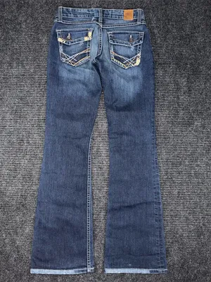 Vintage Y2K Buckle BKE Sabrina Low Rise Flare Jeans Sz 26 x 32.5 Dark Distressed thumbnail 2