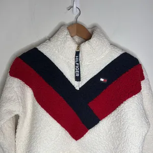 Tommy Hilfiger Women’s Chevron Fleece Sherpa Quarter zip Sweatshirt Jacket sz S thumbnail 4
