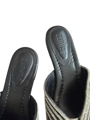 SCHUTZ Black Silver Rhinestone Sandals Size 37 / US 7 thumbnail 4