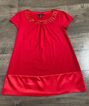 Womens‎ Jonden Short Sleeve Jewel Neck Satin Bottom Short Sleeve Red Size S thumbnail 1