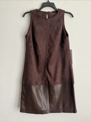 Calvin Klein Crewneck Two-Tone Brown Shift Short Dress, Size 2, NWT thumbnail 5