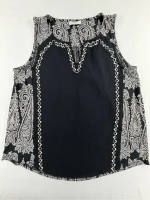 Lucky Brand Sleeveless Paisley Blouse‎ Medium Black White Embroidered Boho Top thumbnail 1