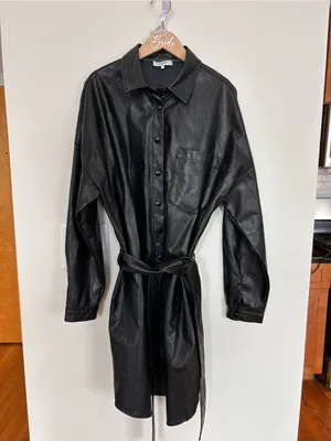 FRNCH Black Faux Leather Shirt/ ernaux dress in bordeaux thumbnail 3