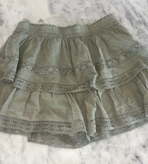 Altar'd State Sage Green Tiered Lace-Trim Mini Skirt (This is shorts!) thumbnail 1