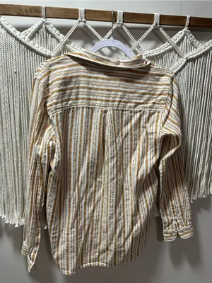 Lucky Brand Cream and Brown Striped Button-Down Shirt thumbnail 2