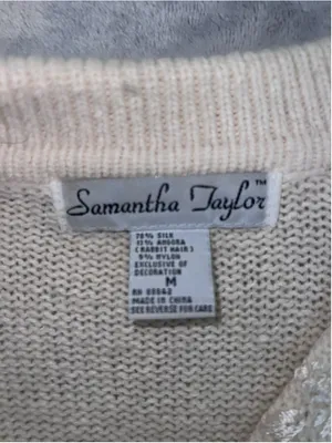 VTG Floral Embroidered Cardigan SILK ANGORA Beige Size M thumbnail 8