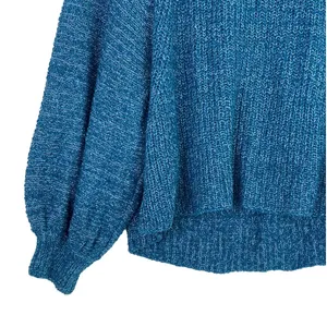 Free People Edessa‎ Off the Shoulder Blue Pullover Balloon Sleeve Knit Sweater M thumbnail 6