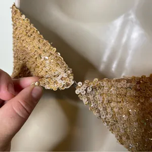 Vintage Y2K Handmade Luxury Gold Sequin Halter neck crop top sz XS thumbnail 9
