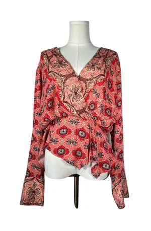 Free People NWT Hibiscus Falling For You Blouse Boho Wrap‎ Top Size M thumbnail 1