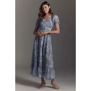 Anthropologie Dainty Ethereal Cottage Midi Maxi Dress Periwinkle Blue XL thumbnail 3
