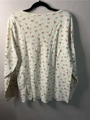 L.L.Bean Vintage Floral Double Layer Wool Blend Thermal Henley Top Cottagecore thumbnail 7