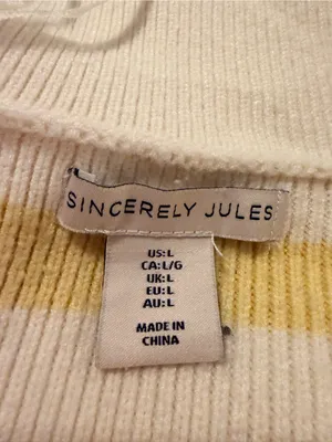 Sincerely Jules Yellow & White Striped V-Neck Hooded Cropped Sweater thumbnail 3
