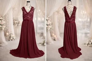 miusol burgundy lace maxi dress size xl - formal evening gown with train (minor flaw) thumbnail 3