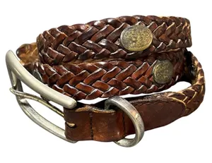 Vintage Fossil Brown Braided Leather Concho Western Belt Womens Small 90s thumbnail 1