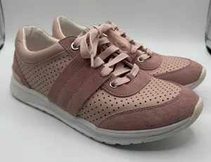Foot Petals Pink Leather Suede Perforated Comfort Sneakers Women’s 8M thumbnail 1