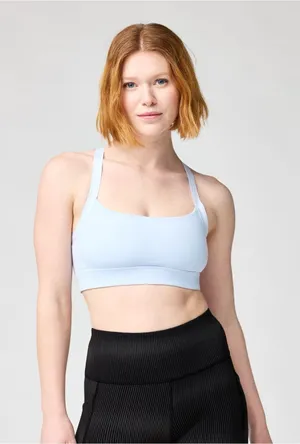 Brooks Light Blue Luxe Strappy Scoop Neck sports bra size Small NWT thumbnail 1