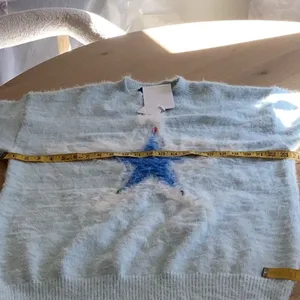 Aelfric Eden Light Blue Sweater star design Distressed hem/sleeves, Small, NWT thumbnail 8