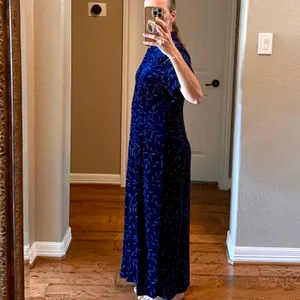 Another Thyme Blue Velvet Maxi Dress Glitter Leaf Pattern Vintage 18 Large 8 -10 thumbnail 10