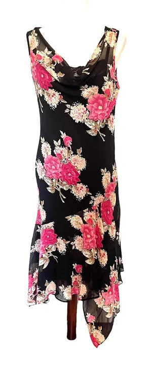 Y2K Studio Connection Slip Floral Dress Sz M Whimsigoth Asymmetrical Hem Bead thumbnail 1