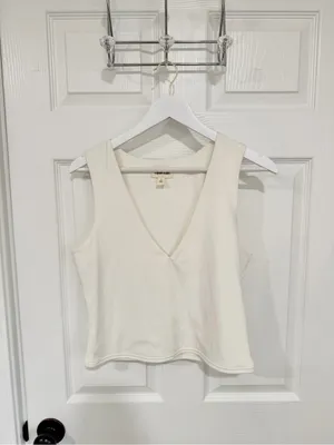 Open Edit 2 Pack V Neck Layering Tank Tops Black Ivory Capsule Wardrobe thumbnail 7