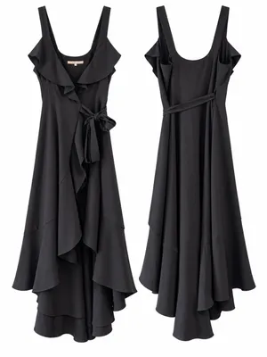 Hutch Eden Wrap Dress Women XS Black Excellent Ruffle High-Low Hem Sleeveless thumbnail 4