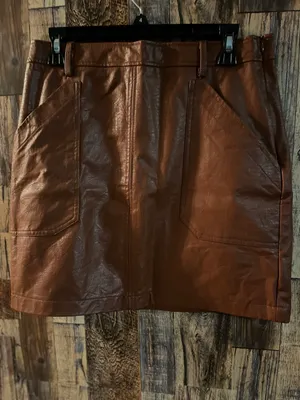 Shine Star women mini skirt size large polyurethane & viscose brick brown 17 length 15 wide thumbnail 1