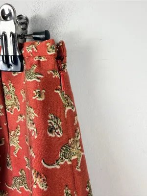 Vintage Harold’s 90s Asian motif elephants lions red silk blend skirt size 2 thumbnail 5