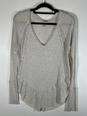 Free‎ People Tops Womens XS Oversized Laguna Thermal Ivory Thermal Top Boho thumbnail 1