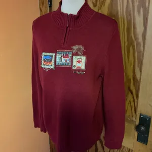 Y2K Kitschy Embroidered Sweater Cottagecore Cabin Lantern Fish Motif Zip Neck thumbnail 9