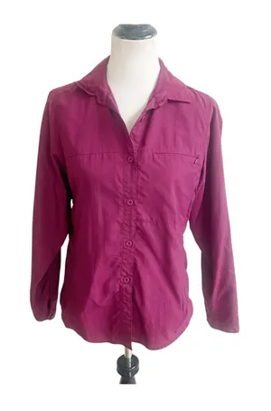 REI Hiking Shirt Womens M Magenta Mesh Lined Long Sleeve Button Down Gorpcore thumbnail 1