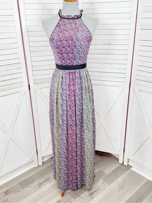 BCBGeneration Confetti Floral Halter Maxi Dress Pink‎ Multi Size 2 Twee Cottage thumbnail 2