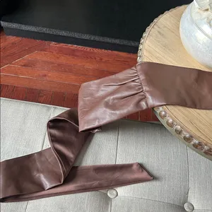 Meshski Brown Faux Leather Tie Front Strapless Bandeau Top Size Medium thumbnail 7