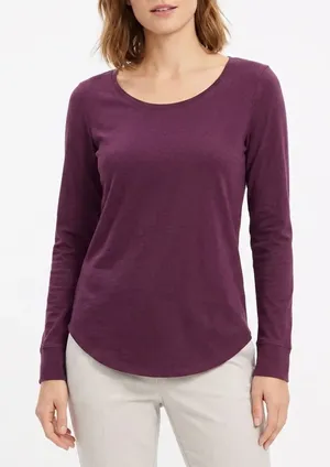 Ann Taylor Loft T-Shirt Womens M Maroon Cotton Long Sleeve Crew Neck Pullover thumbnail 1