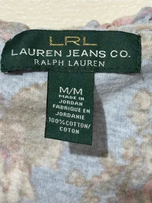 LAUREN JEANS CO. Ralph Lauren Floral Ruffle V-Neck Tank Top M 18” p2p Blue Multi thumbnail 3