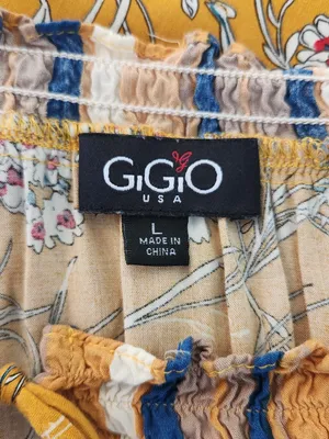 Gigio Mustard Yellow Boho Peasant Blouse Floral and Stripe Print Size Large thumbnail 9