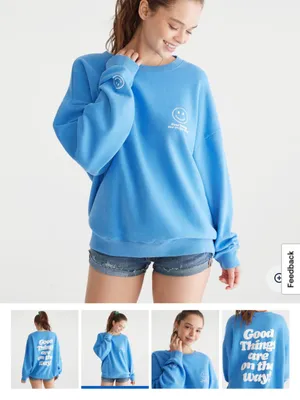 Aeropostale Bright Blue Smiley Graphic Crewneck Sweatshirt cloud soft medium NWT thumbnail 2