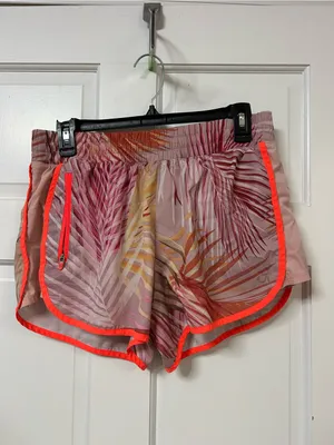 GAP Women's Palm-Print Athletic Shorts with Neon Orange Trim thumbnail 2