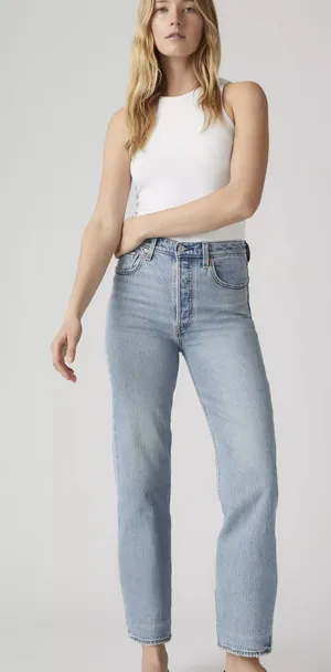 Levi’s Ribcage Straight Blue Denim High Rise Jeans Size 28 thumbnail 1