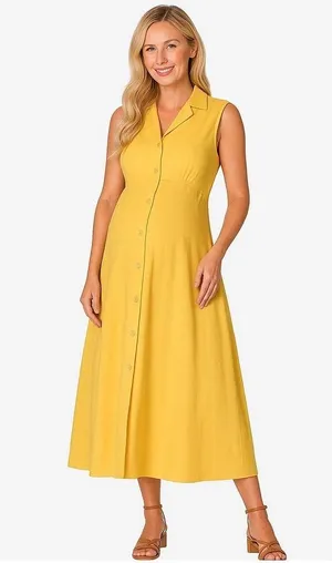 Amazon Essentials Yellow Pleated Midi Sundress Size L thumbnail 1