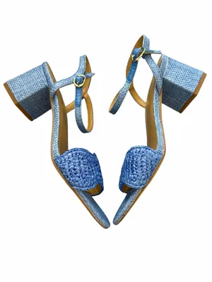 NWOB J.CREW FACTORY Woven Raffia Heeled Sandals Blue 6.5 thumbnail 2