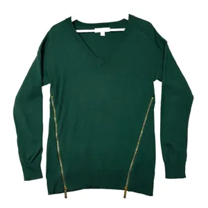 Michael Kors Sweater Green V-Neck Gold Side Zippers Angora‎ Blend Work Casual S thumbnail 1