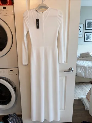 Lulu's White Long-Sleeve Sheer Yoke Gown with High Slit thumbnail 5